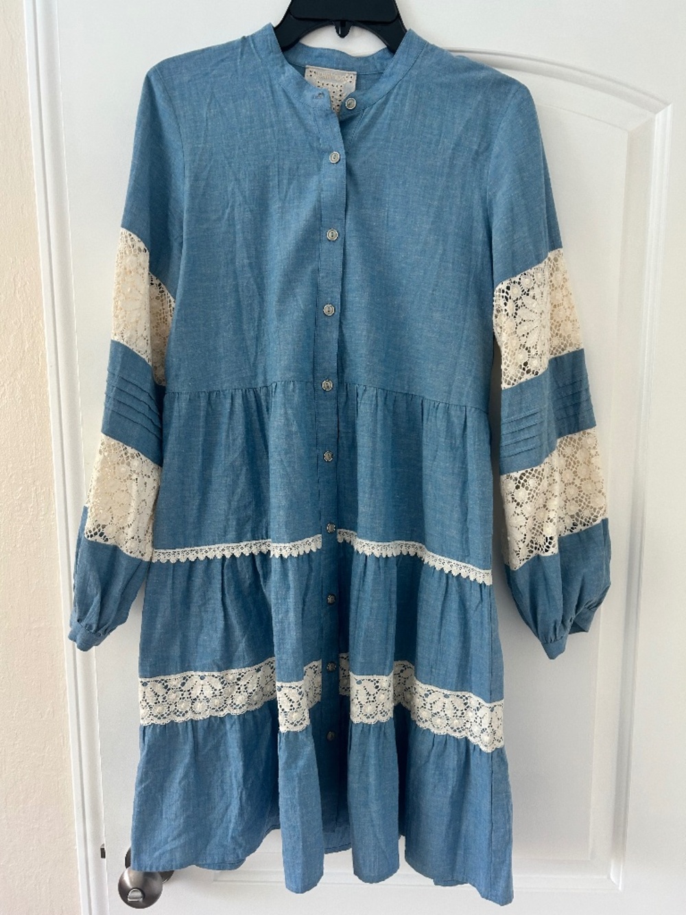 Johnny Was designer Laguna pieced cotton and lace trim dress size small